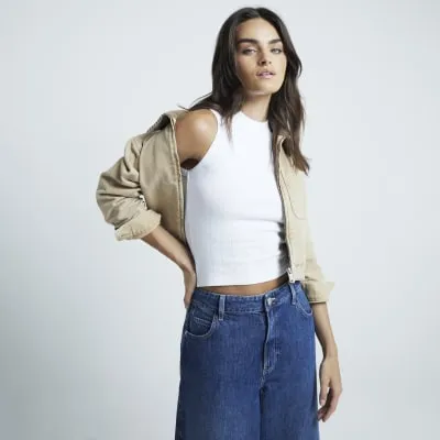 White Wide Ribbed Crop Tank Top sold by River Island