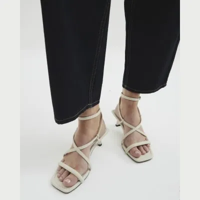 Ecru Faux Leather Kitten Heel Strappy Sandals sold by River Island