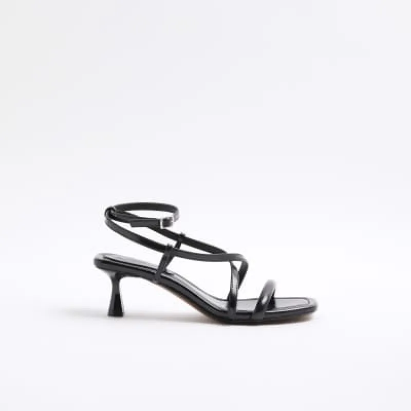 Black Faux Leather Heeled Strappy Sandals sold by River Island