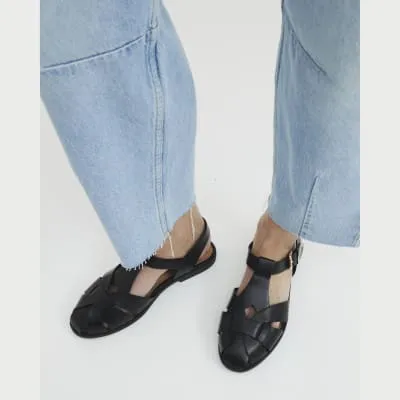 Black Wide Fit Faux Leather Fisherman Sandals sold by River Island