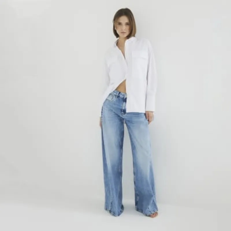 Blue Palazzo Wide Leg Jeans made by River Island