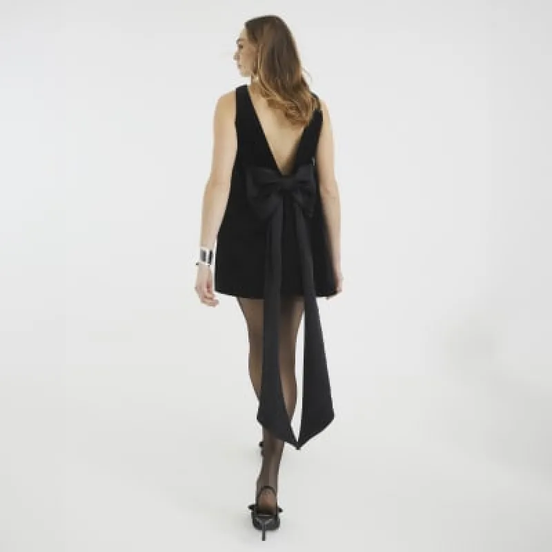 Black Velvet Sleeveless Bow Back Mini Dress sold by River Island