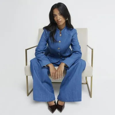 Petite Blue Peplum Denim Jacket sold by River Island