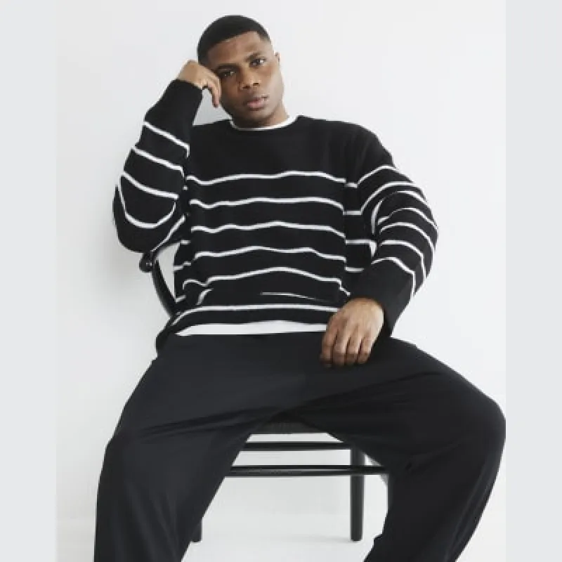 Black Long Sleeve Stripe Brushed Sweatshirt sold by River Island