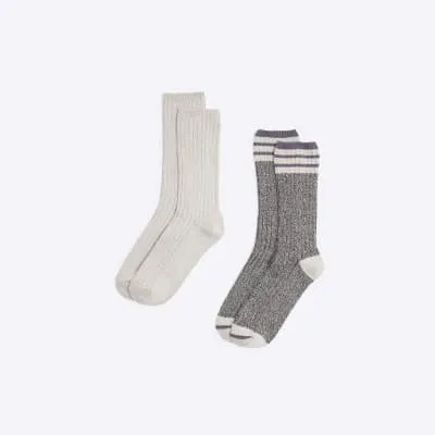 Gery 2 Pack Stripe Boot Socks Set sold by River Island