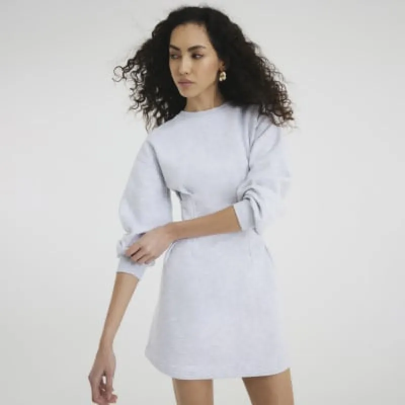 Grey Long Sleeve Corset Sweatshirt Dress made by River Island
