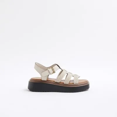 Cream Faux Leather Flatform Sandals sold by River Island