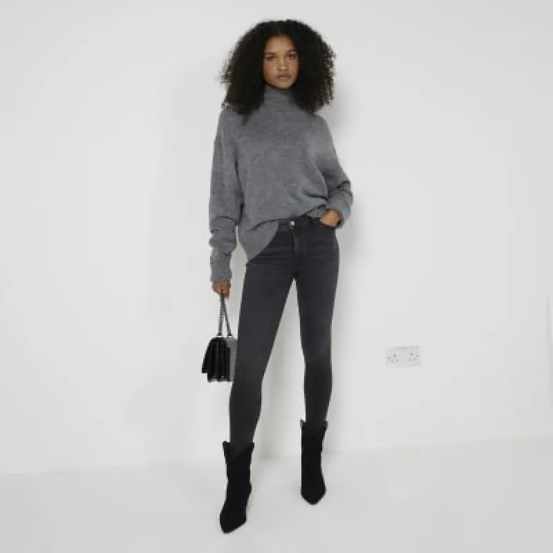 Black Mid Rise Skinny Jeans sold by River Island