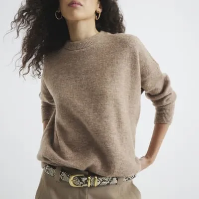 Brown Knitted Oversized Jumper sold by River Island
