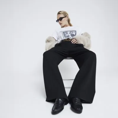Black Belted Wide Leg Trousers sold by River Island