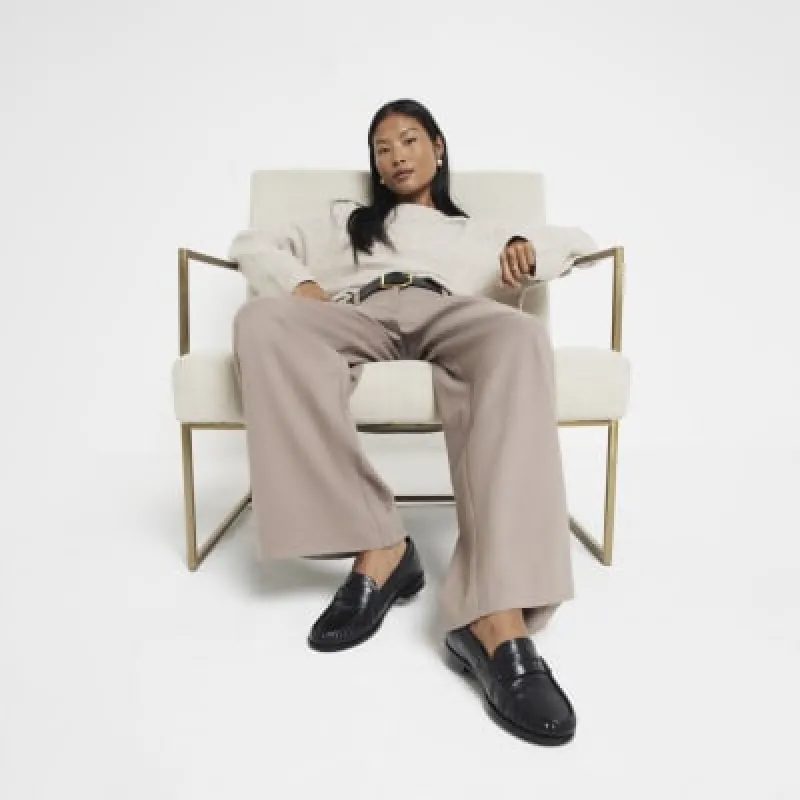 Petite Beige Belted Wide Leg Trousers sold by River Island