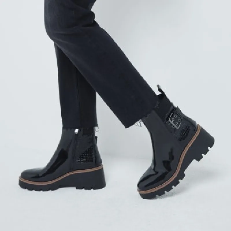 Black wide fit buckle detail chelsea boots sold by River Island