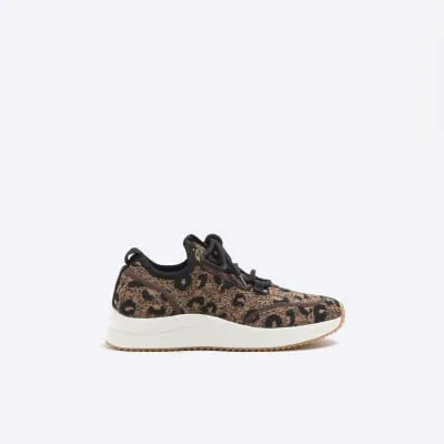 Brown Leopard Print Knit Trainers sold by River Island