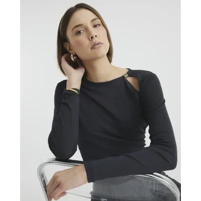 Blue Long Sleeve Trim Ruched Cut Out Top sold by River Island