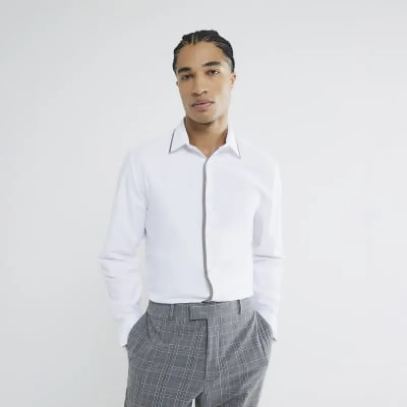 White Slim Fit Long Sleeved Tipped Shirt sold by River Island