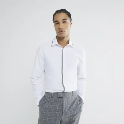 White Slim Fit Long Sleeved Tipped Shirt sold by River Island