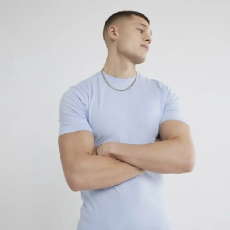 Blue Muscle Fit Short Sleeve T-Shirt sold by River Island