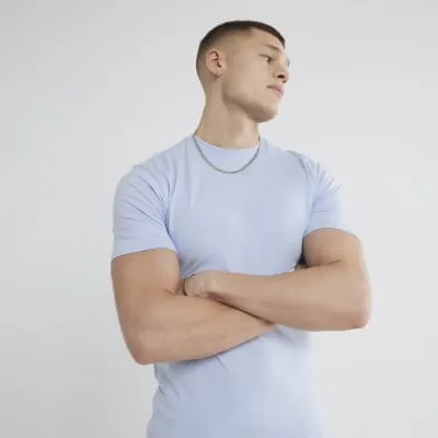 Blue Muscle Fit Short Sleeve T-Shirt sold by River Island