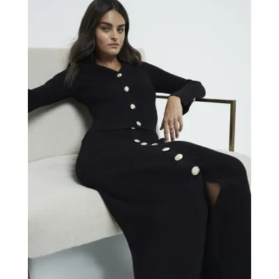 Black Button up Pencil Midi Skirt sold by River Island