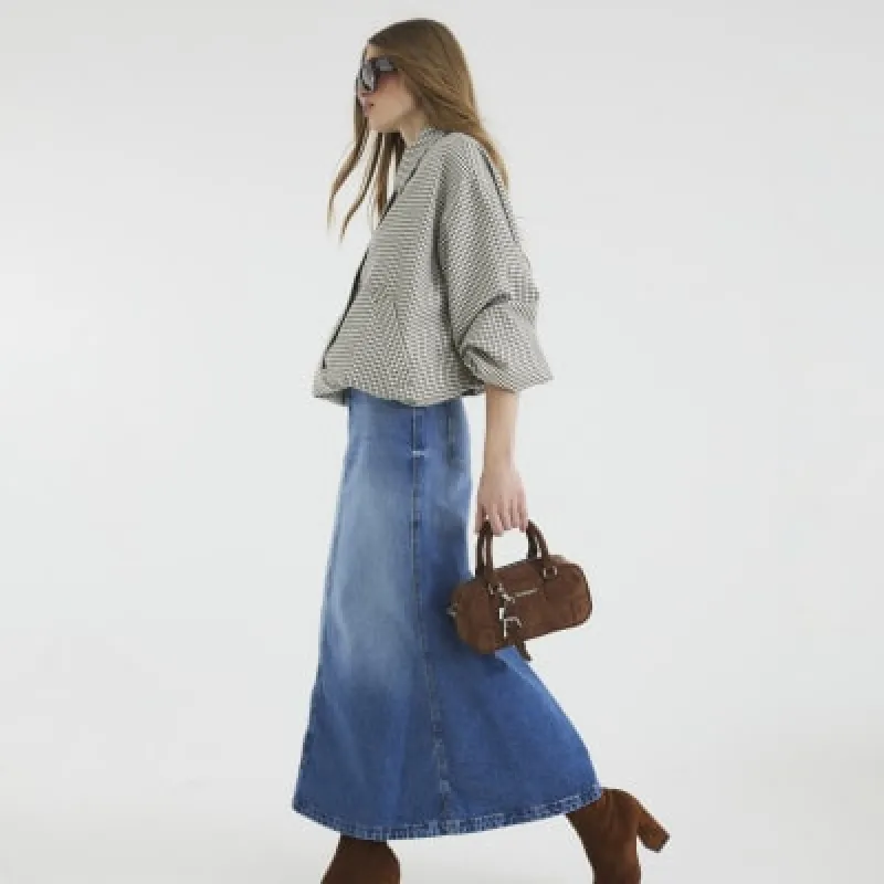 Denim A-line Maxi Denim Skirt sold by River Island