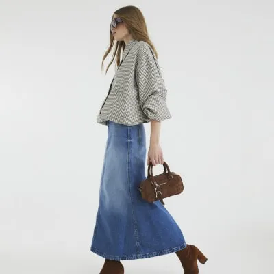Denim A-line Maxi Denim Skirt sold by River Island