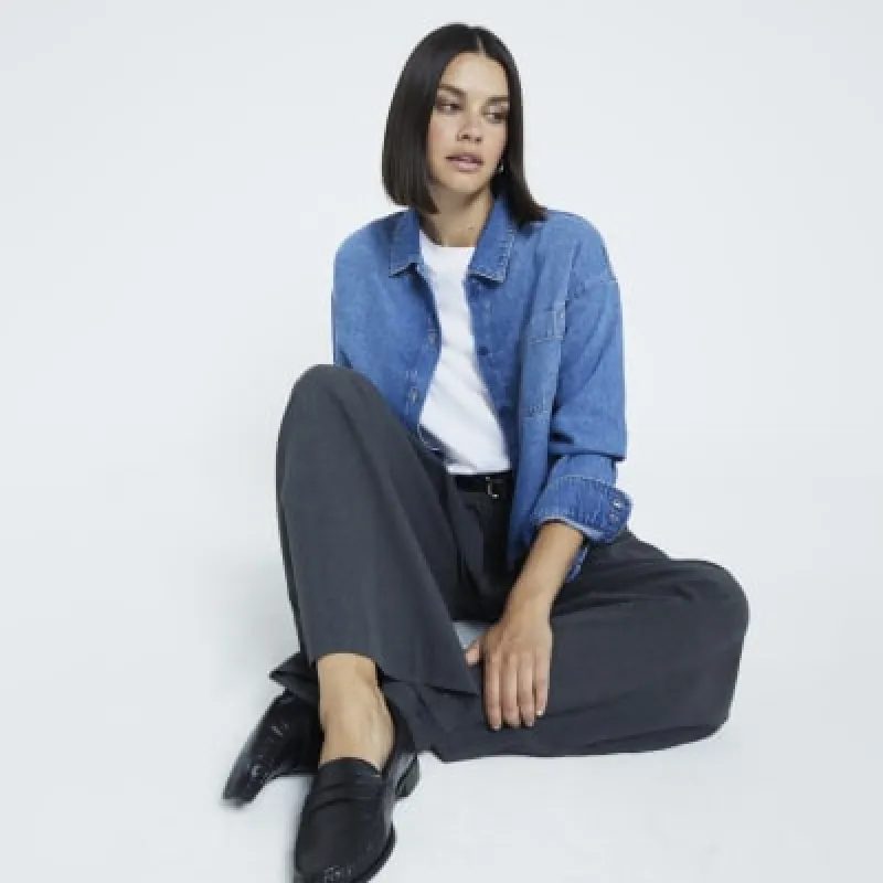 Blue denim Cropped shirt sold by River Island
