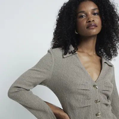 Brown pleated textured shirt sold by River Island