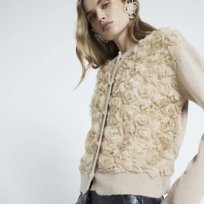 Beige 3D Flower Cardigan sold by River Island