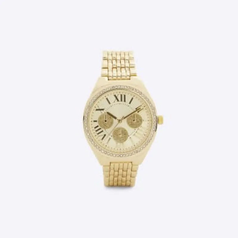 Gold Wide Strap Pave Watch sold by River Island