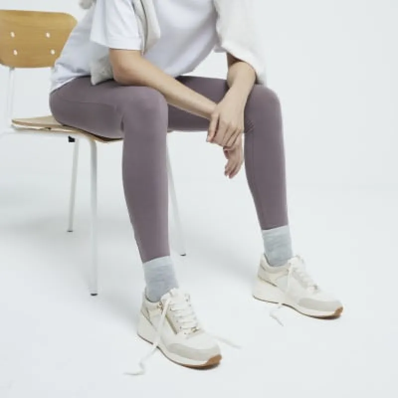 White wide fit lace Up Wedge Trainers sold by River Island