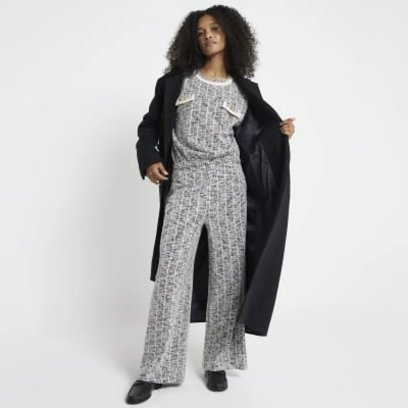 Grey Check Boucle Elasticated Hem Sweatshirt sold by River Island