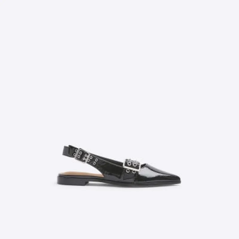 Black Sling Back flat Buckle Court Shoes sold by River Island