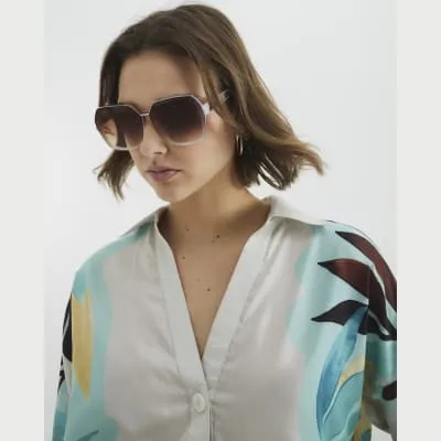 White Metal Hexagon Sunglasses sold by River Island