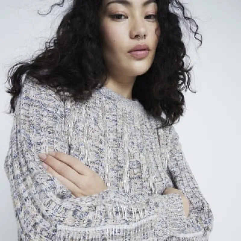 Pink Space Dye Embellished Fringe Jumper sold by River Island