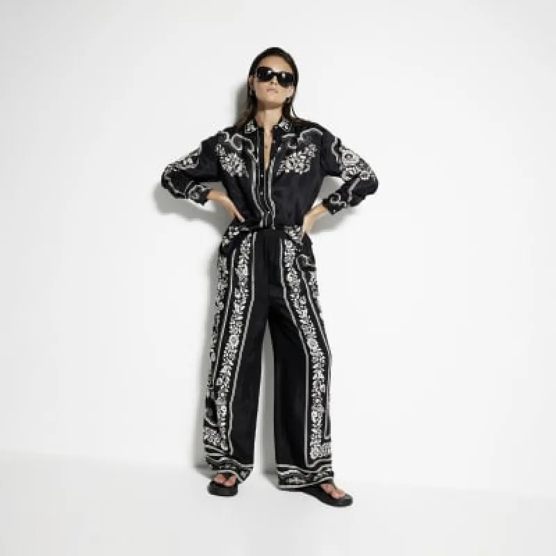 Black Western Wide Leg Trousers sold by River Island