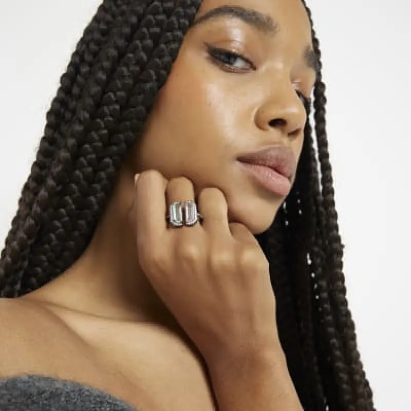 Silver Hex Crystal Ring sold by River Island