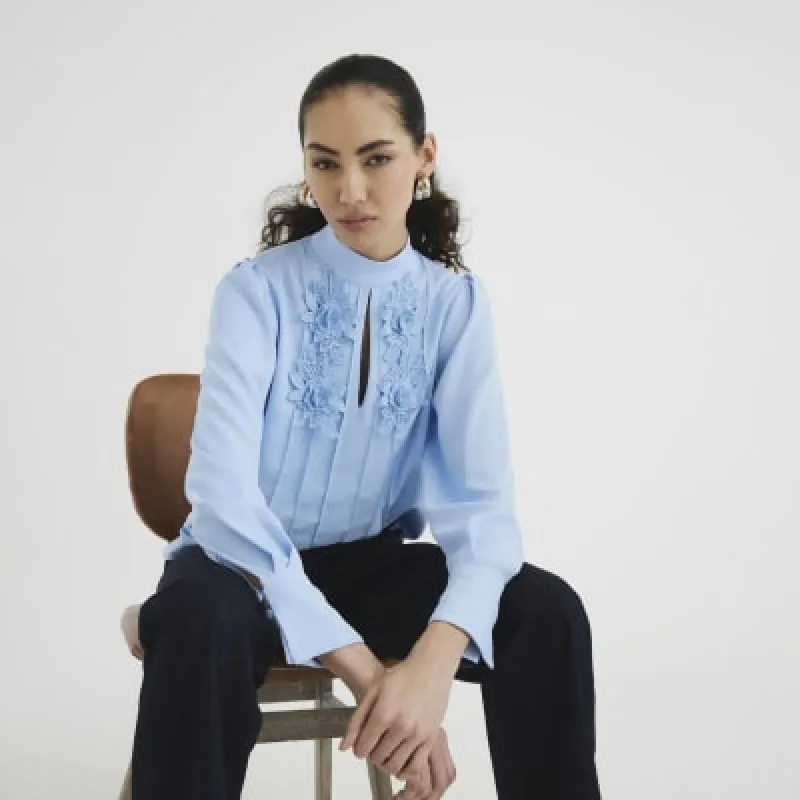 Blue Long Sleeve Floral Applique Blouse sold by River Island