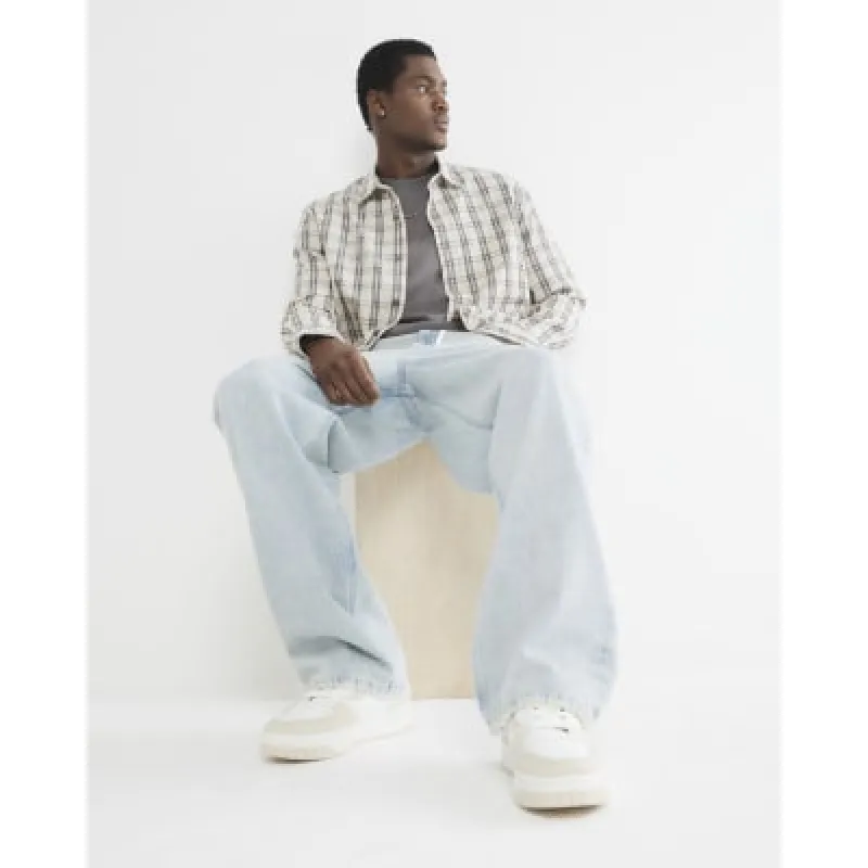 Stone Crepe Long Sleeve Check Shirt sold by River Island