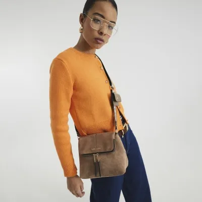 Beige Zipped Messenger Bag sold by River Island