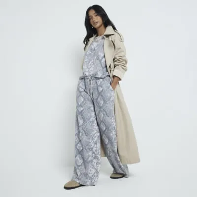 Petite Grey Snake Print Wide Leg Joggers sold by River Island