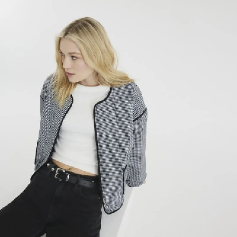 Black Long Sleeve Quilted Gingham Jacket sold by River Island