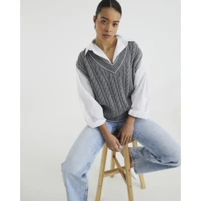 Grey Cable Knit Hybrid Shirt sold by River Island