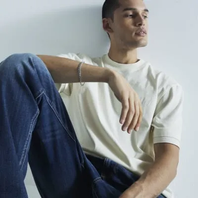 Beige Regular Fit Raw Hem T-Shirt sold by River Island