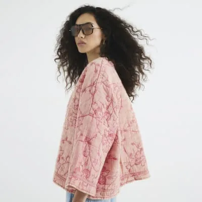 Coral Quilted Floral Oversized Jacket sold by River Island