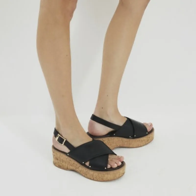 Black Cross Strap Sling Back Wedge Sandals sold by River Island