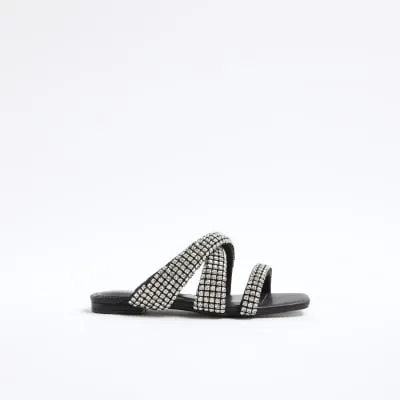 Black Wide Fit Embellished Twist Sandals sold by River Island