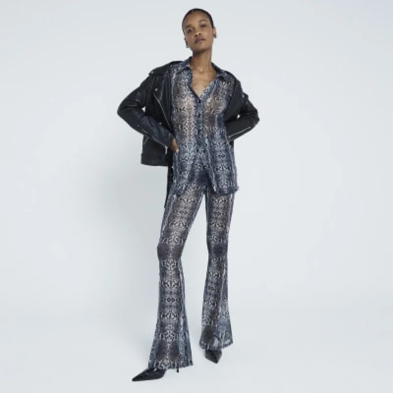 Grey Long Sleeve Snake Mesh Shirt sold by River Island