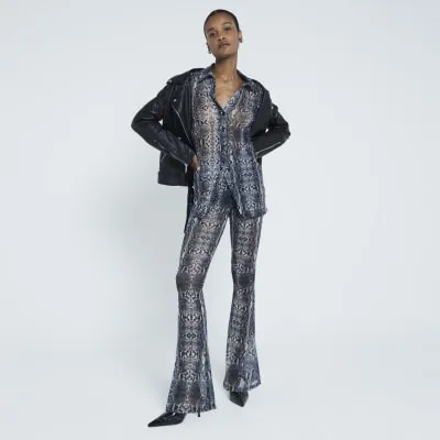 Grey Long Sleeve Snake Mesh Shirt sold by River Island