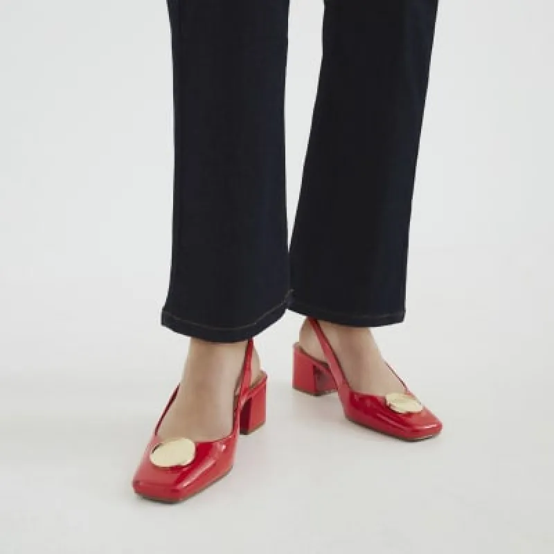 Red Patent Block Court Heels sold by River Island