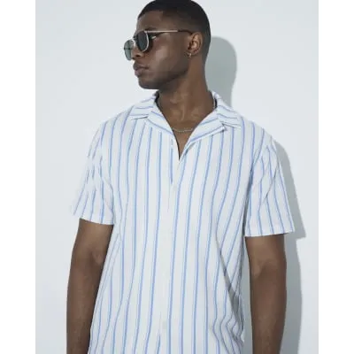 Beige Regular Fit Stripe Texture Revere Shirt sold by River Island